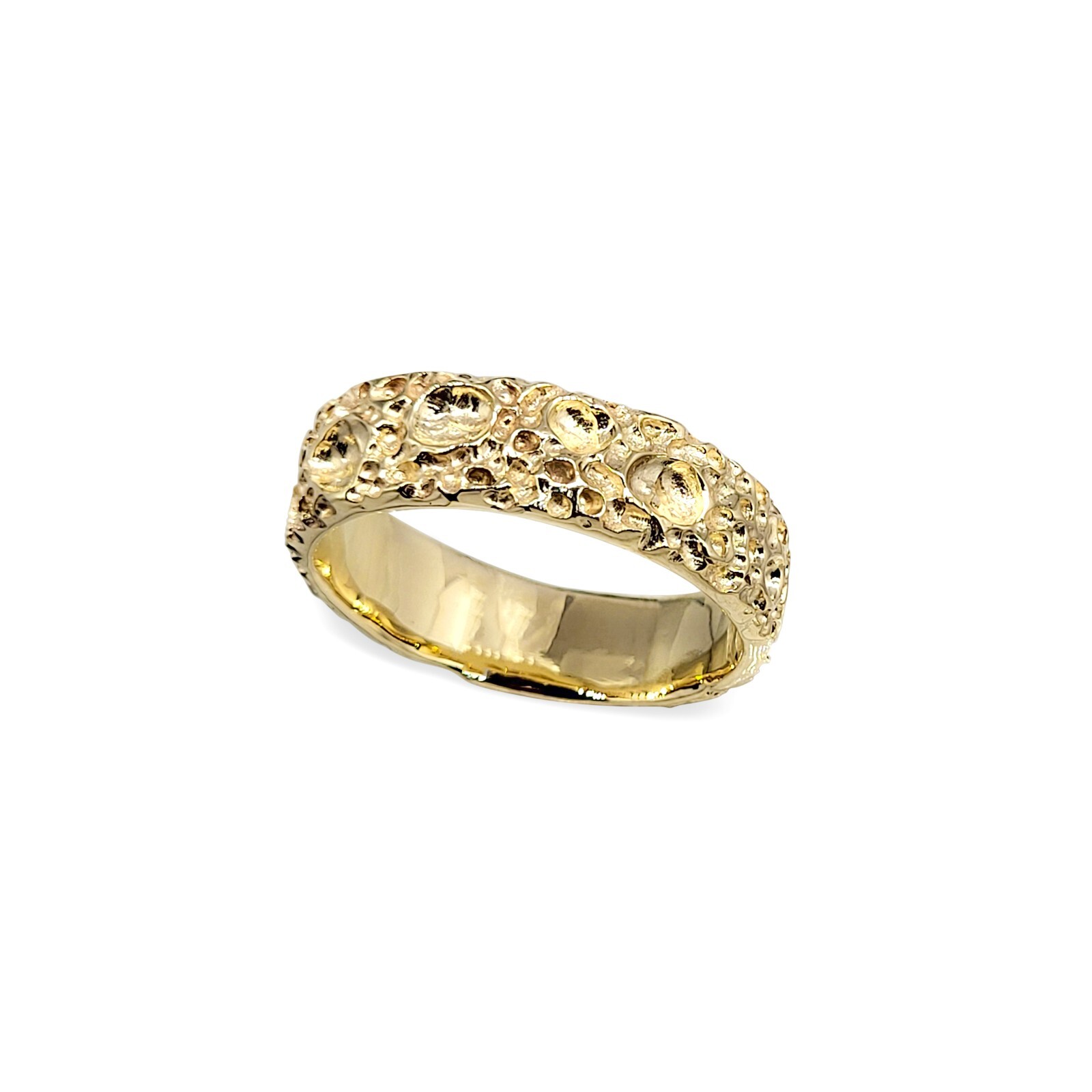 10K Yellow Gold Moon Surface Ring, Gold Moon Crater Ring, 6mm Gold Wedding Band