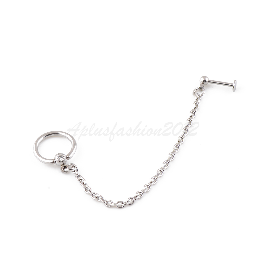 1pc Gem 14g Captive Bead Ring 7cm Chain Linked Cartilage/ Tragus 16g Barbell