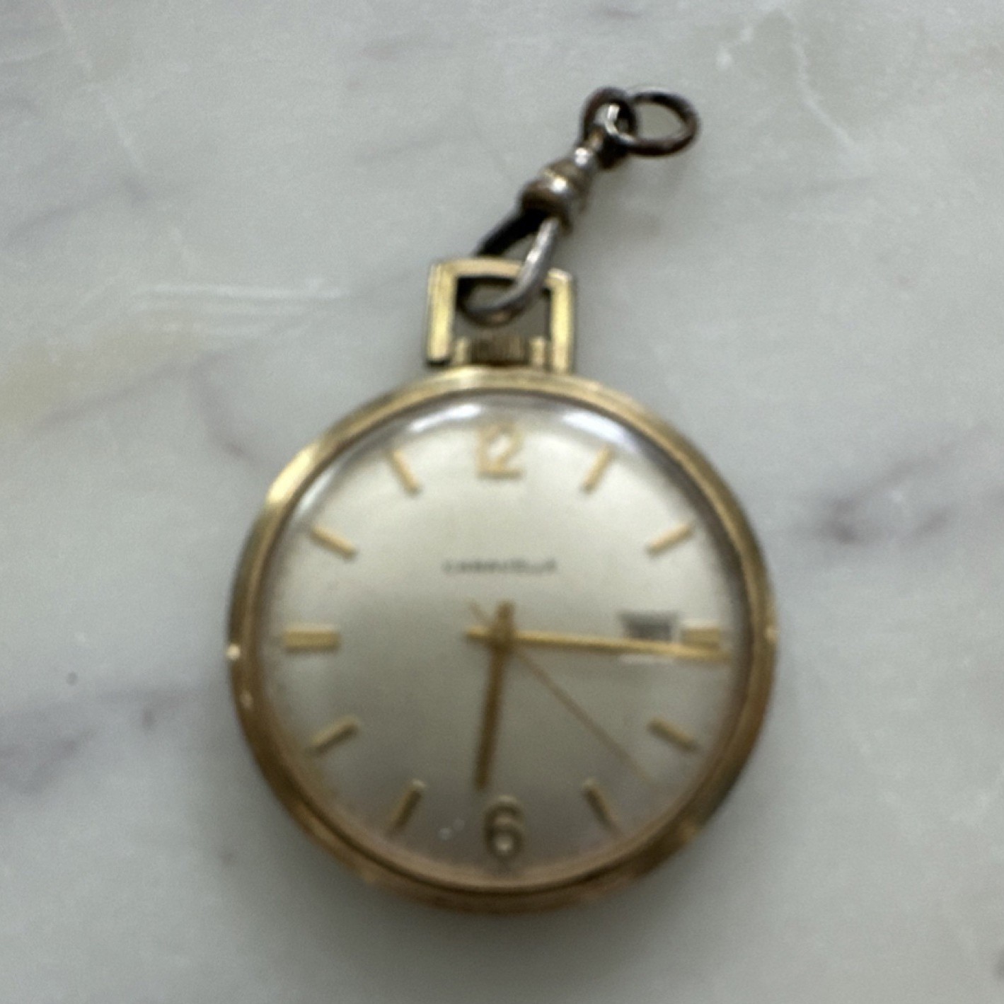 Caravelle Yellow Gold Pocket Watch Silver Dial Stick Indexes Analog Open Face