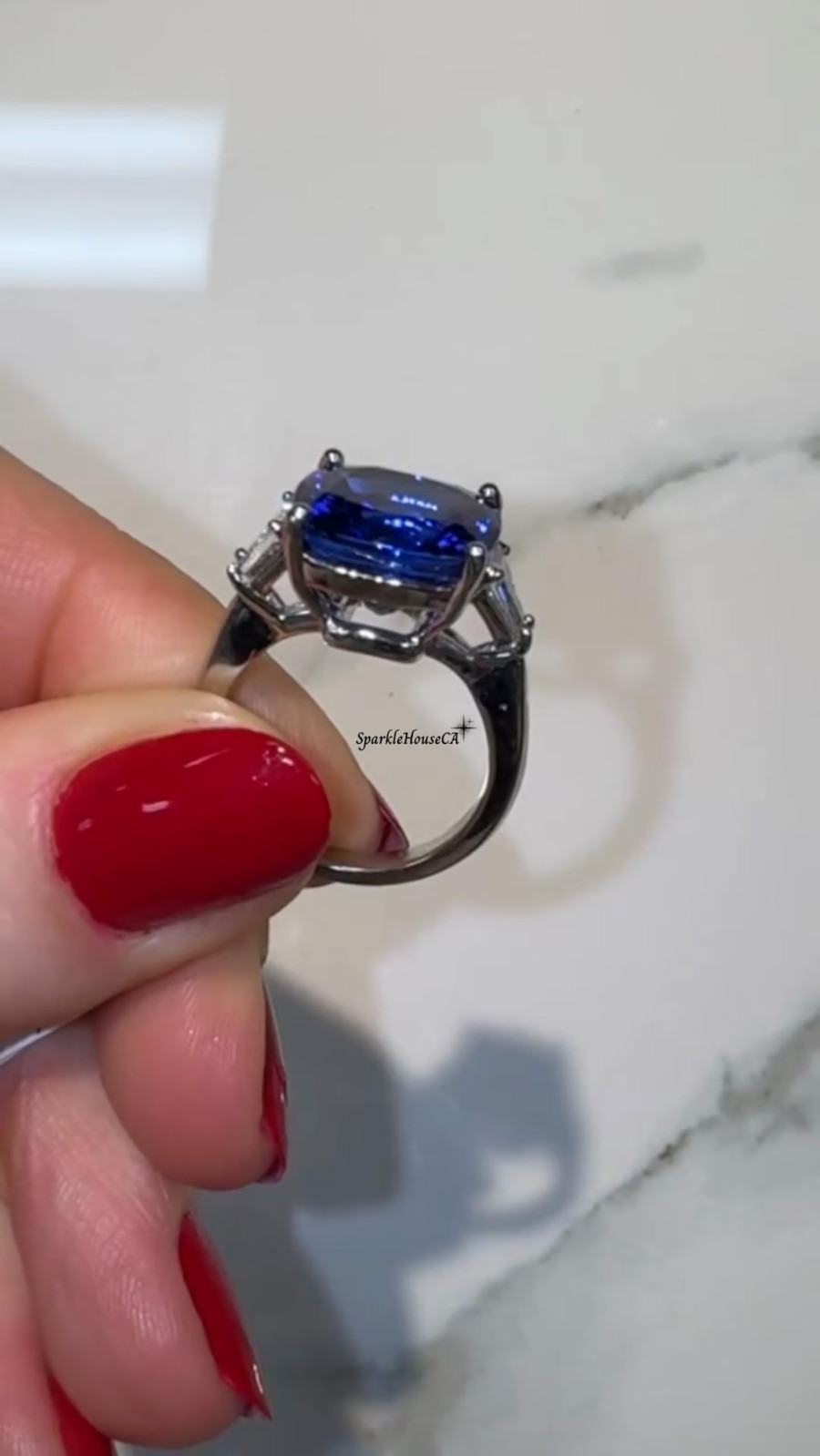 6.60 Ct Cushion Natural Sapphire Diamond Wedding Ring 14K Solid White Gold 8