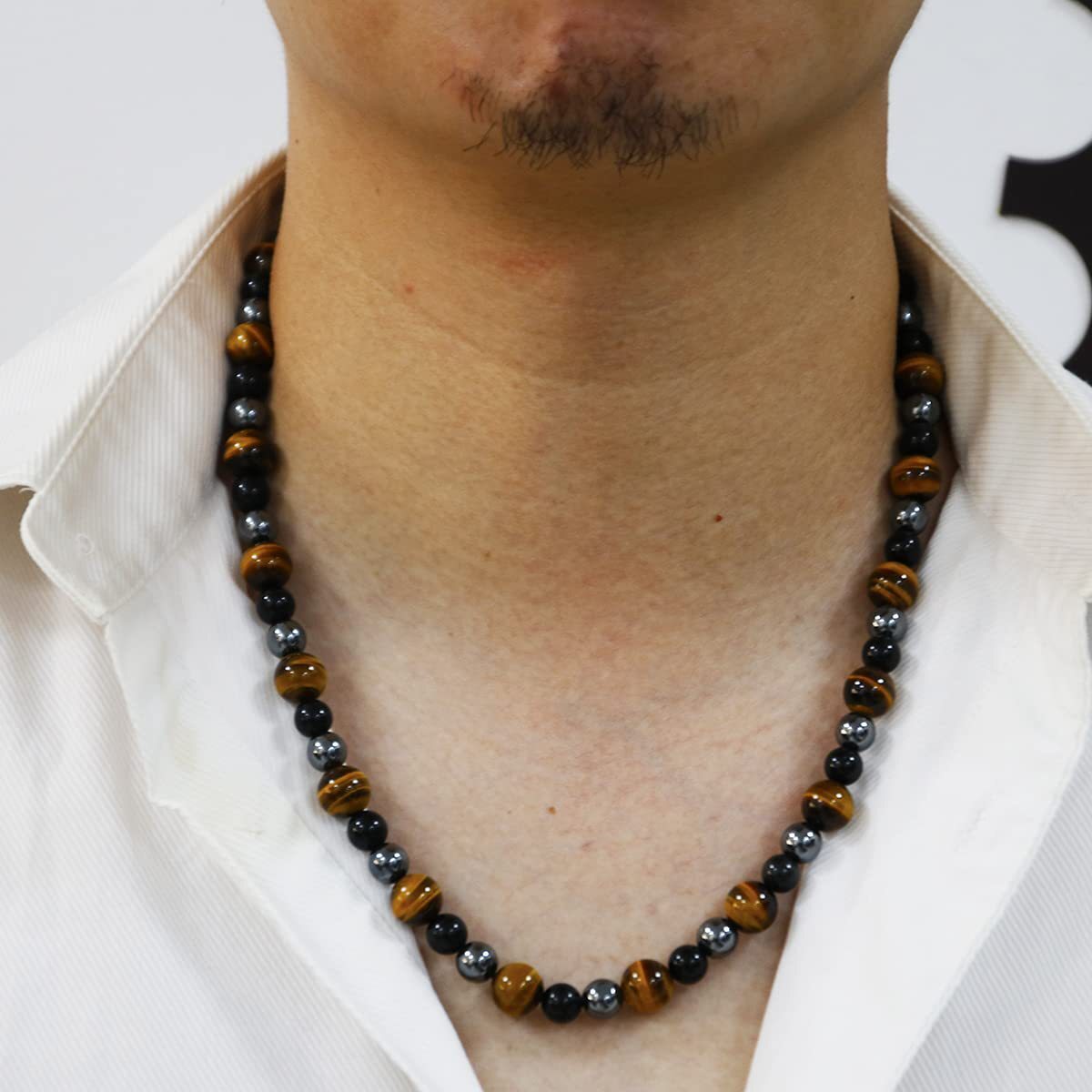 8MM Tiger Eye Set Men Triple Protection Necklace 24” Hematite Obsidian Bracelet