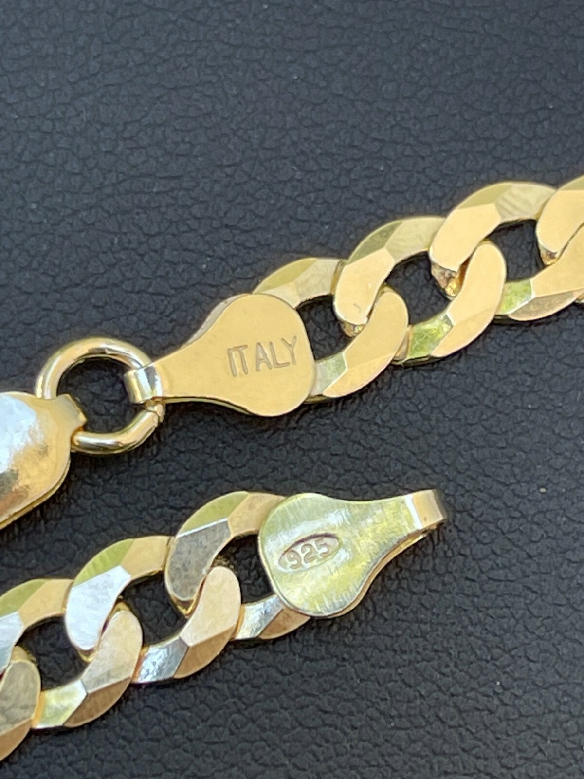 Real 14k Gold Plated Solid 925 Sterling Silver Flat Cuban Bracelet Mens Ladies
