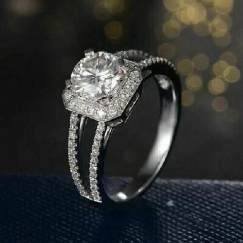 2Ct Round Cut Lab Created Moissanite Women’s Wedding Ring 14k White Gold Plated