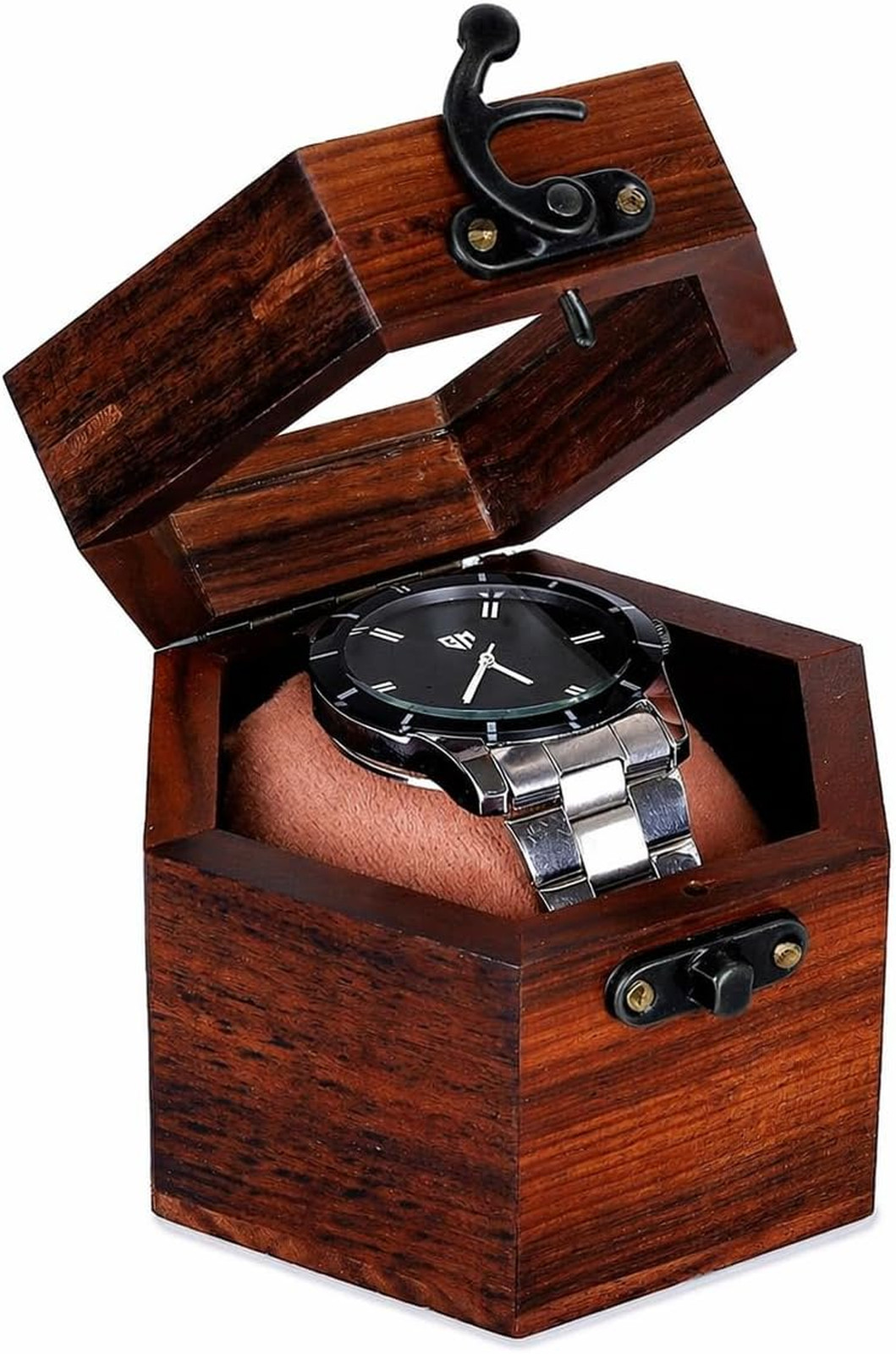 Watch Box for Men, Indian Rosewood Watch Organizer with Glass Lid, Single Slot
