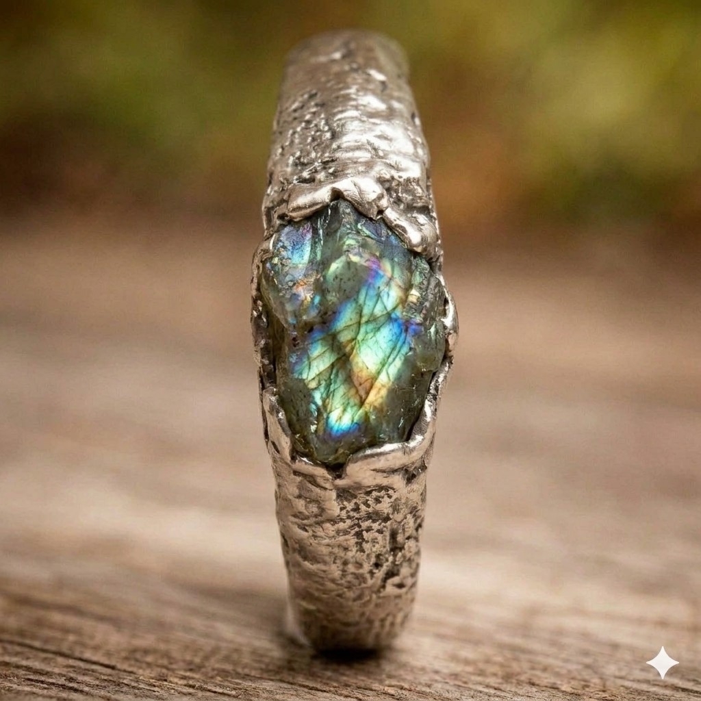 Raw Labradorite 925 Sterling Silver Band Ring Signet Ring Mens & Womens Ring