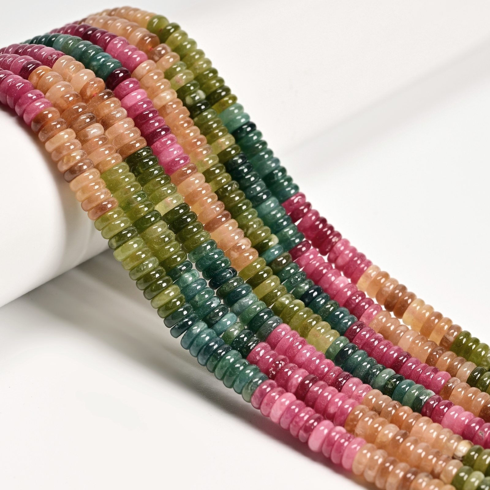 Multi-color Tourmaline Color Dyed Jade Smooth Rondelle Beads 2x6mm 15.5” Strand