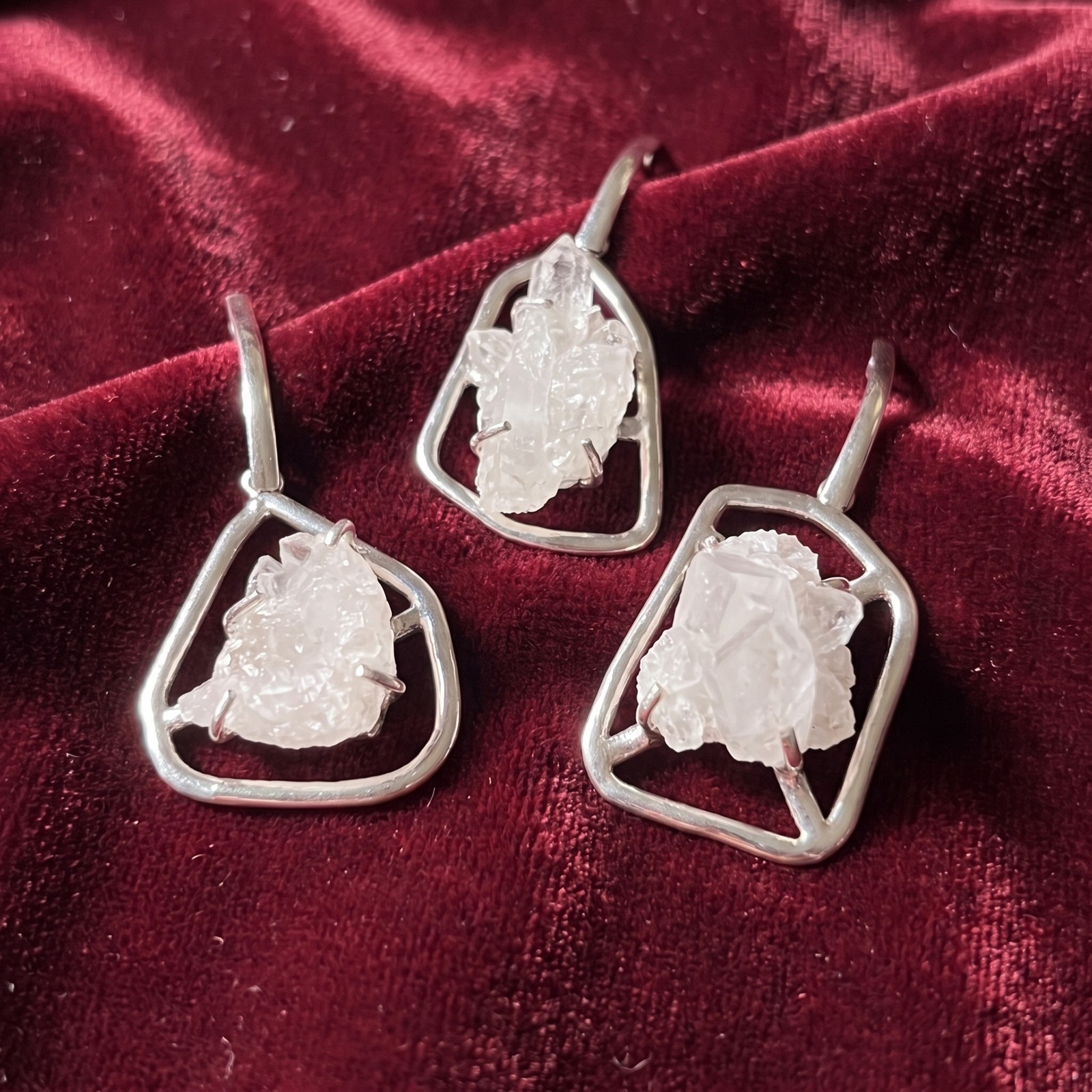 Large Quartz Crystal Cluster Pendant (Silver Plated) Statement Piece