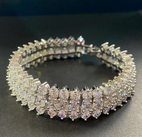 33 Cwt Princess Cut Simulated Diamond Bracelet 18k White Gold Filled Bridal Gift