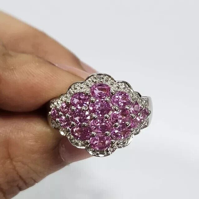 Oval Simulated Pink Sapphire Women’s Gorgeous Band Ring In 14k White Gold Plated