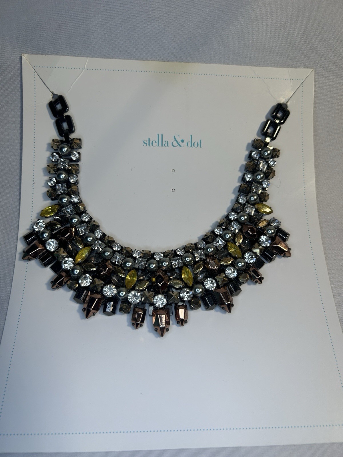 Stella & Dot Multicolor Crystal Cluster Bib Statement Necklace Link Chain