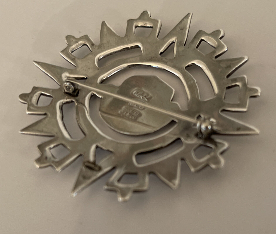 Vtg Sterling Silver 925 Aztec Pin 2 1/16” 13.48g Made In Mexico MM 34