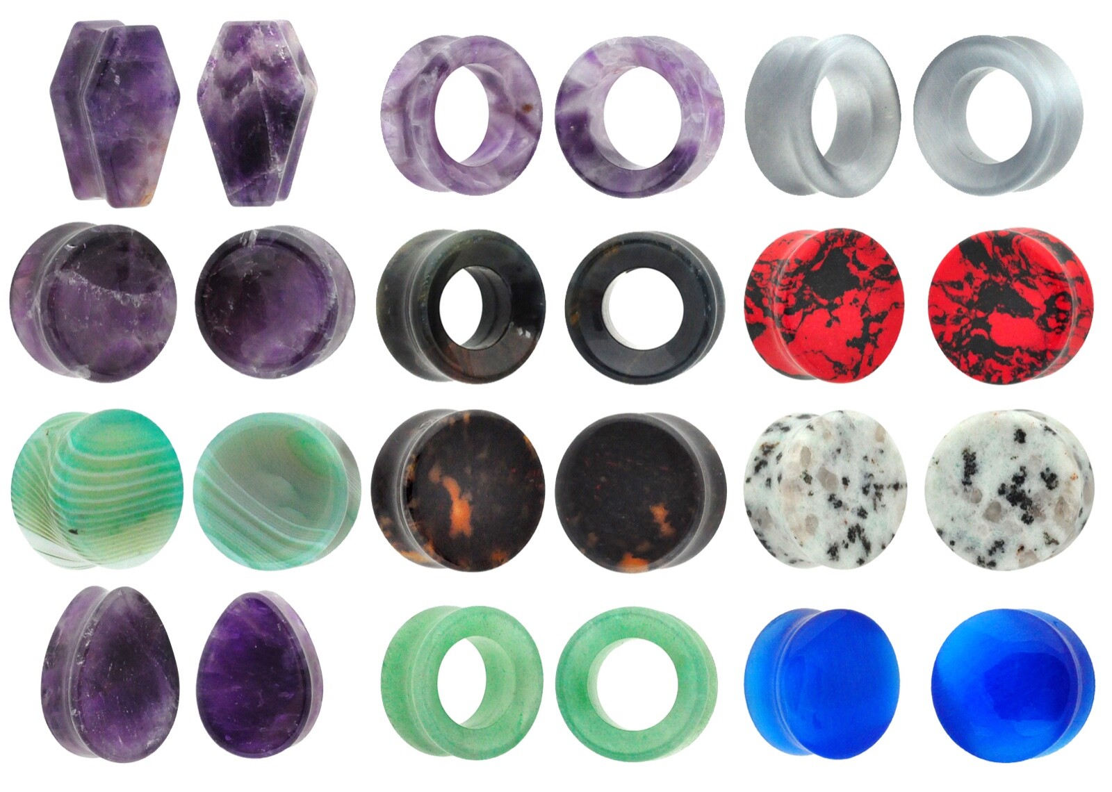 Pair of Stone Double Flare Plugs coffin teardrop round organic