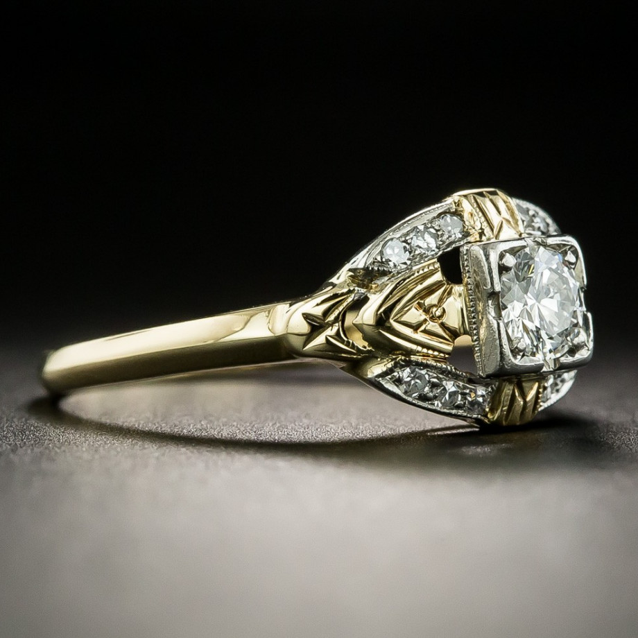 14K Two Tone Gold Over 1Ct Lab-Created Diamond Art Deco Engagement Wedding Ring