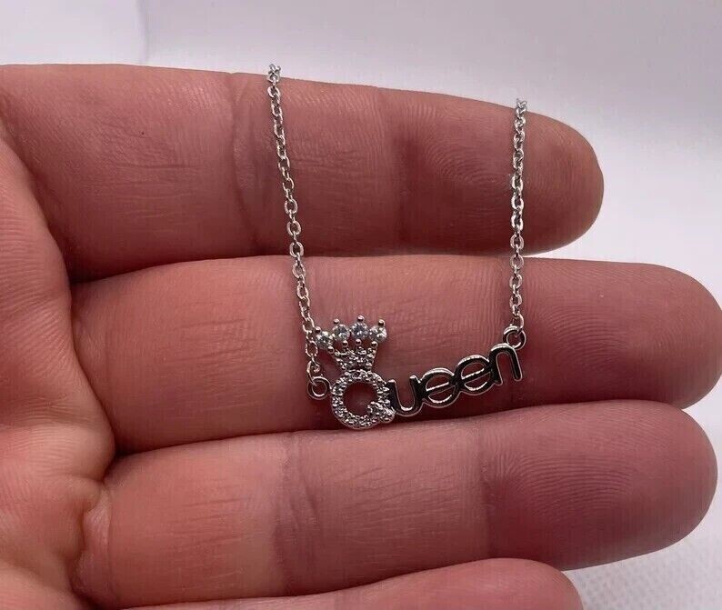1.33 Ct Round Cut Simulated Diamond Queen Charm Pendant 14k White Gold Plated