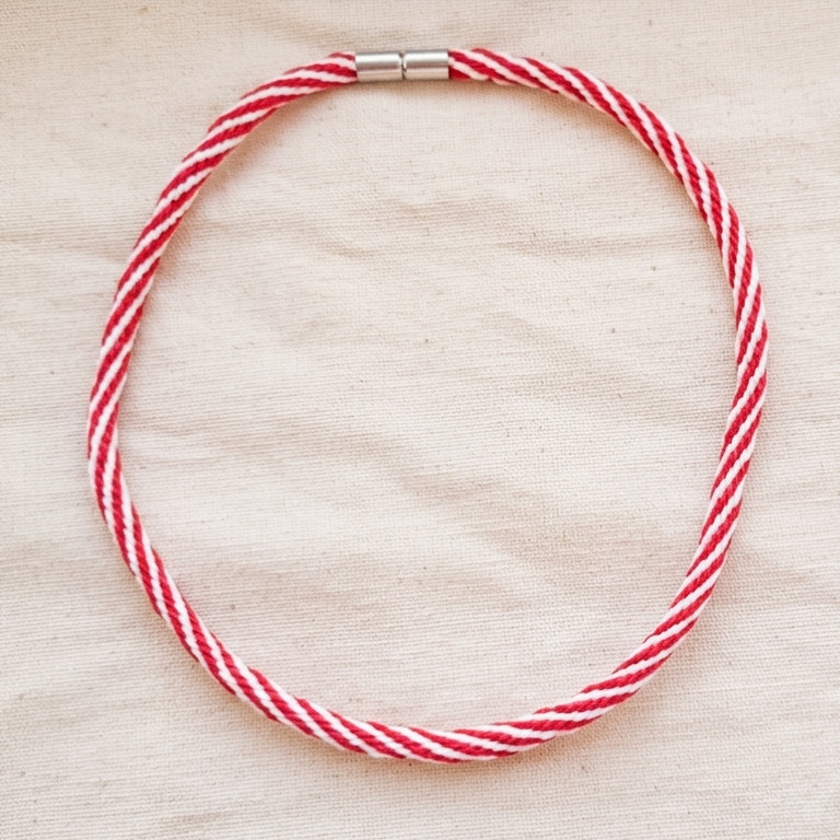 Handmade Braided Kumihimo Cord Necklace Red White Minimalist Jewelry