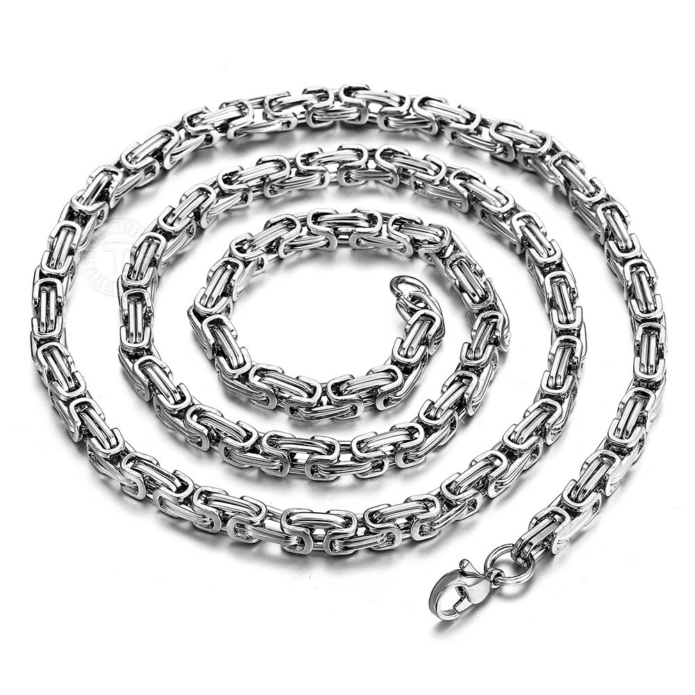 5mm Men’s Byzantine Box Chain Necklace Stainless Steel Silver Color 18″-30″