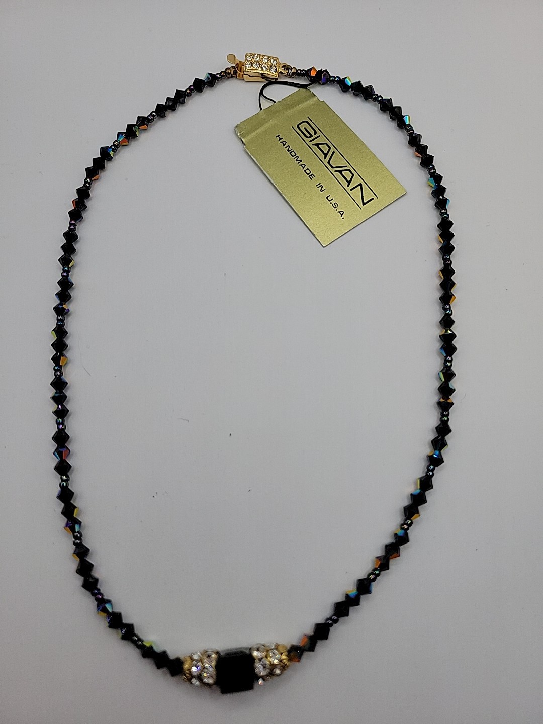 Nwt Vintage Giavan jet Black And Clear Swarovski Crystals Abs Choker.
