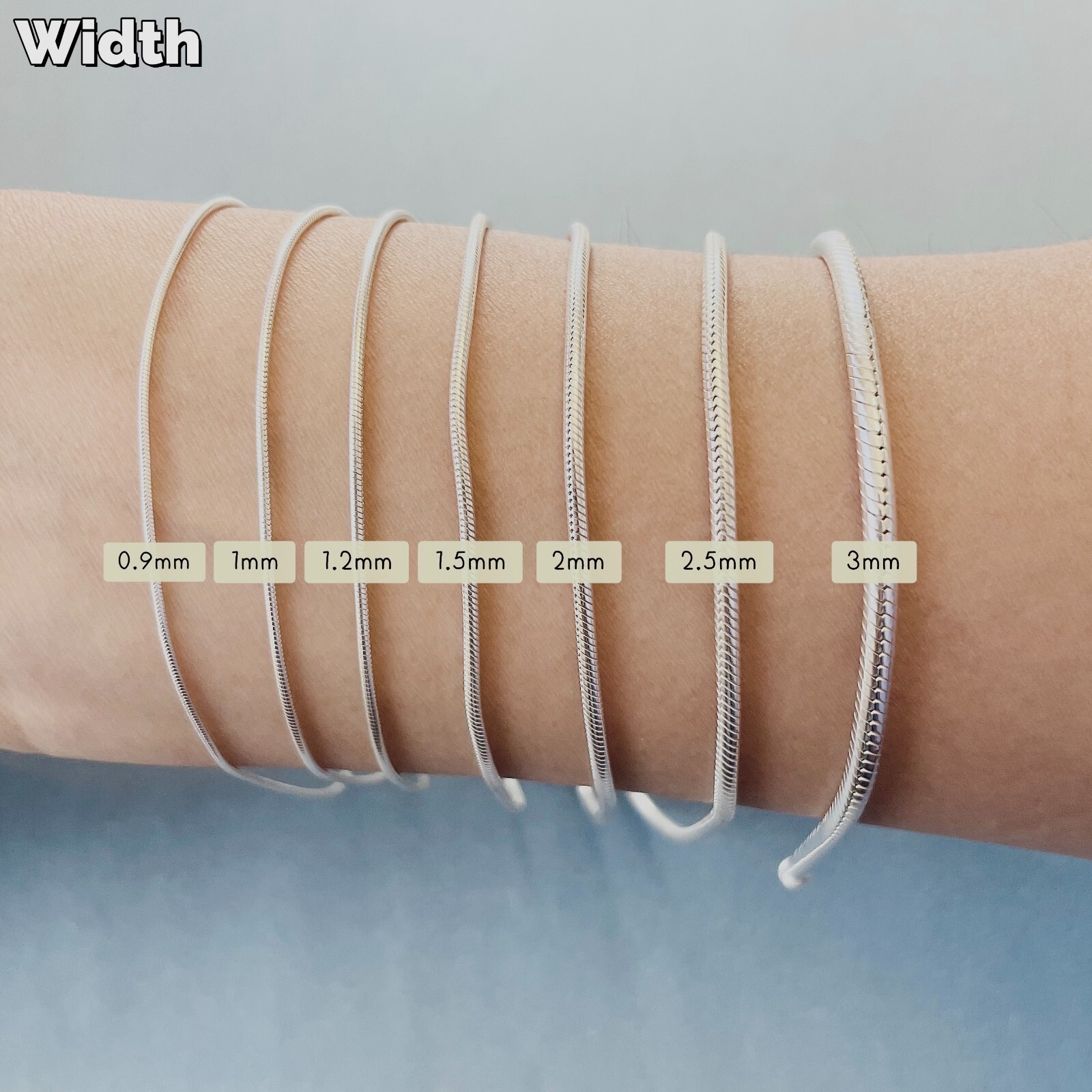 Sterling Silver Snake Chain Necklaces & Bracelets Width 0.9-3mm Length 7-30 Inch