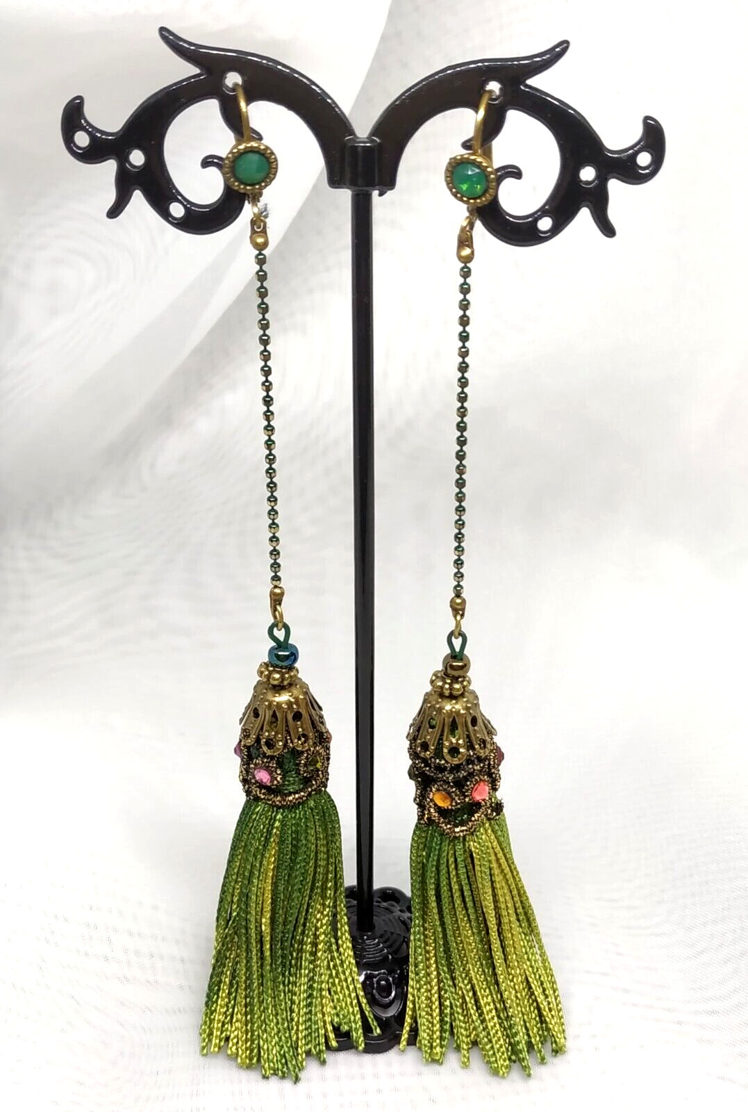 Lovely Michal Negrin Long Earings With Colourful Crystals Israel #725#