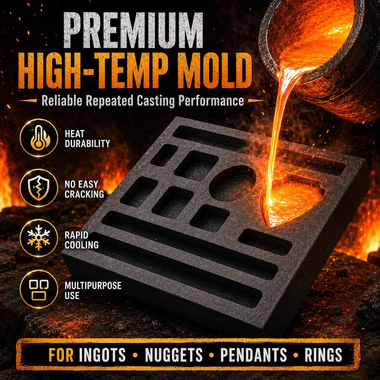 11 Cavity Graphite Ingot Mold for Gold Silver Copper Scrap Melting Casting