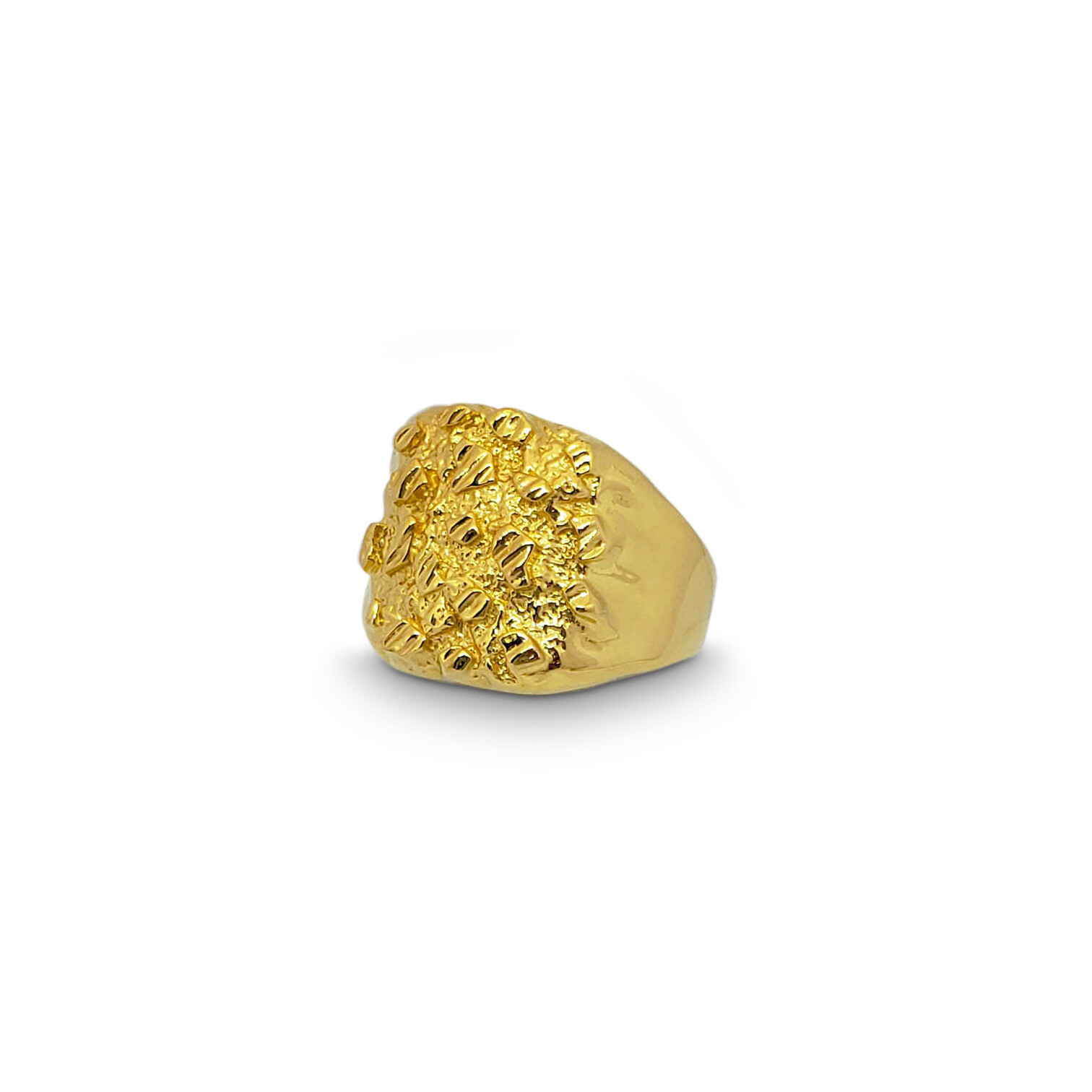 Solid 24K Yellow Gold Extra Large Diamond Cut Mens Nugget Ring, Size 5 – 11