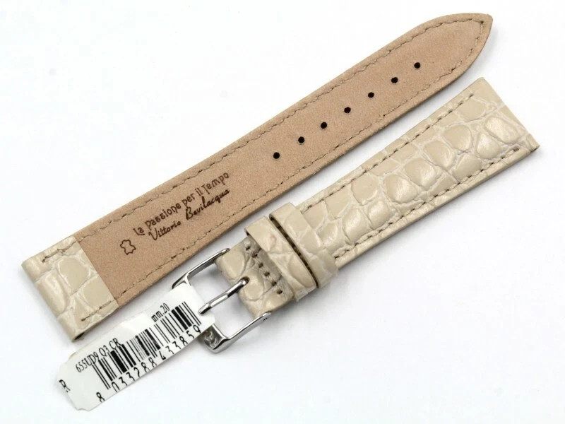 Genuine Leather Crocodile Print Cream Strap 20/16mm Accessories Watches New