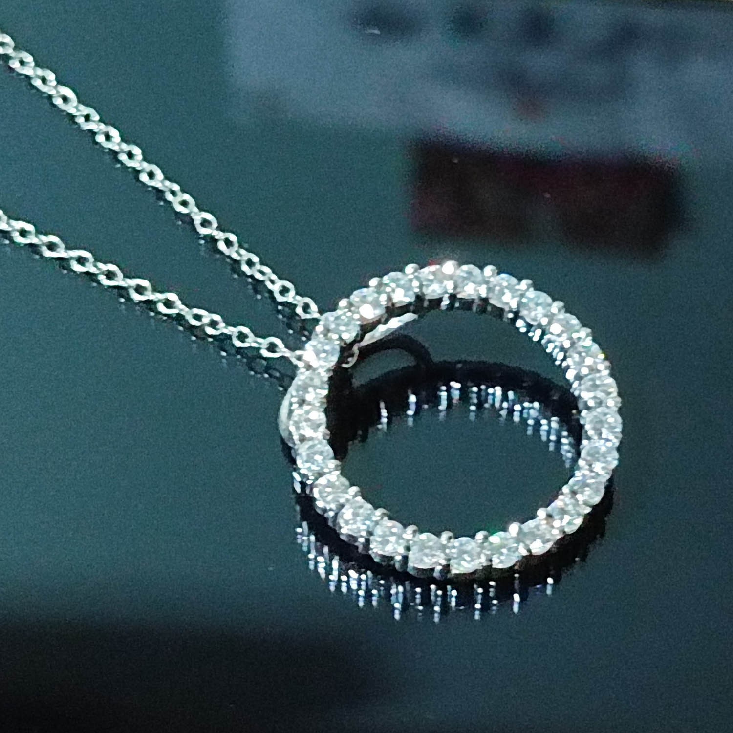 2.0Ct Simulate Diamond Round Circle Pendant Necklaces in 14k White Gold Plated