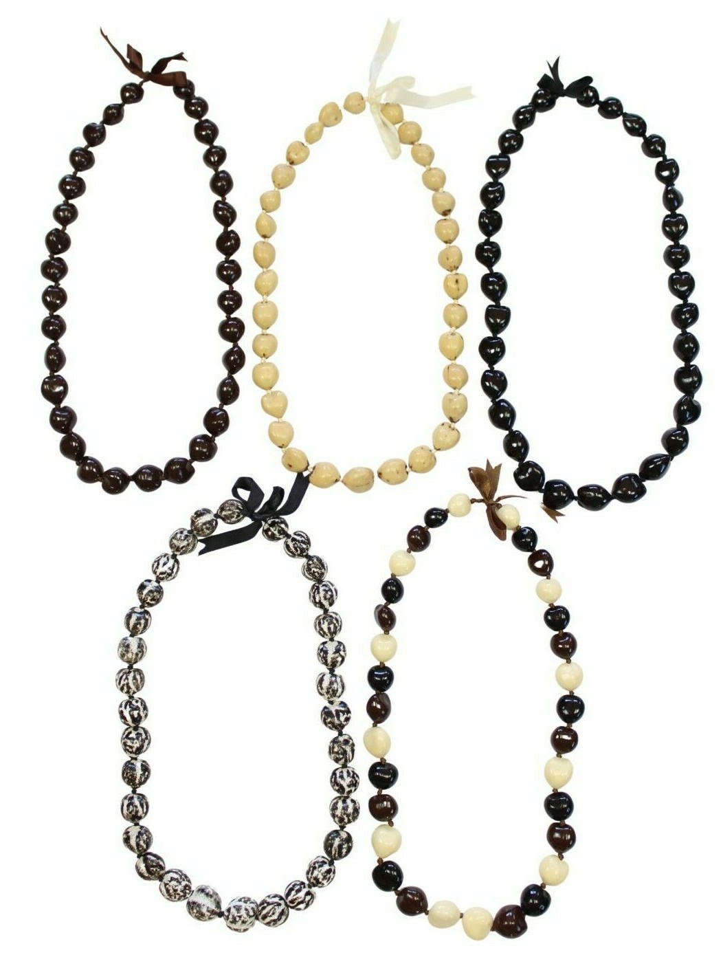 Kukui Nut Lei Hawaiian Style Necklace – 100% Natural, Hand Polished, Glossy