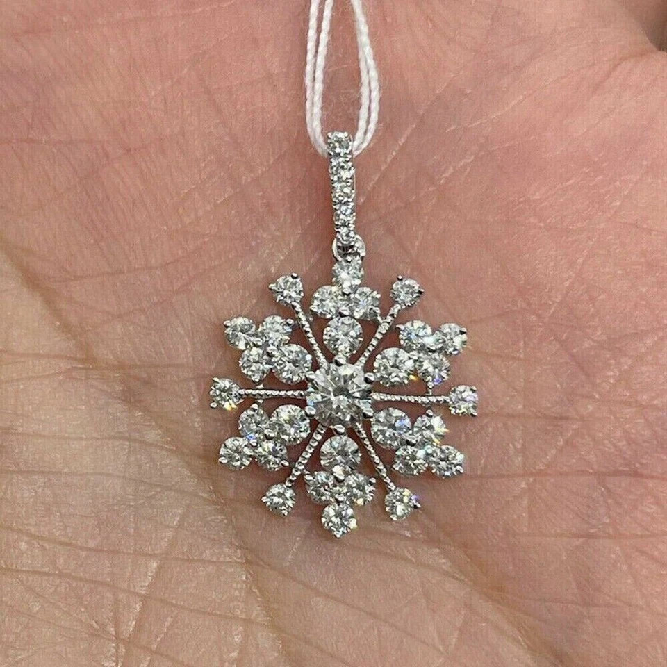 1.50 Ct Round Cut Lab Created Diamond Snowflake Pendant 14k White Gold Plated