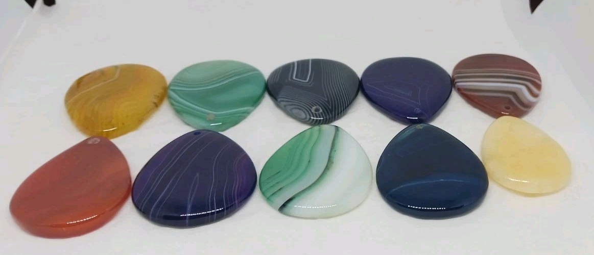 10 Gemstone Pendants Cabochon dyed drilled no bail jasper agate polished pendant