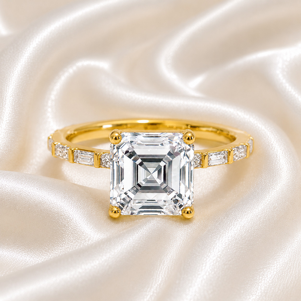 14K Yellow Gold IGI Certified Lab Grown Diamond Wedding Ring 3.90 Ct Asscher Cut