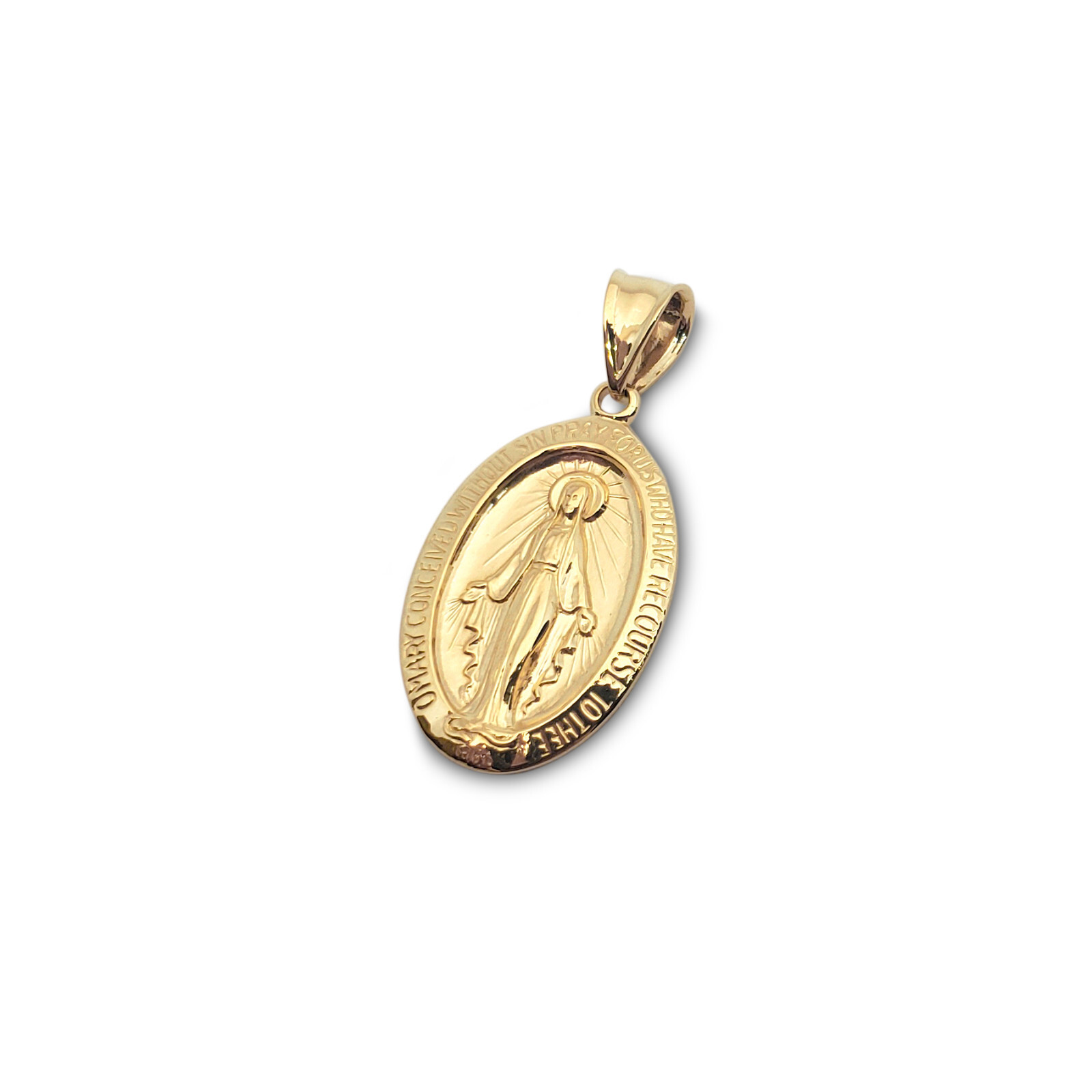 Solid 18K Yellow Gold Miraculous Medal Virgin Mary Pendant, 3/4″, Catholic