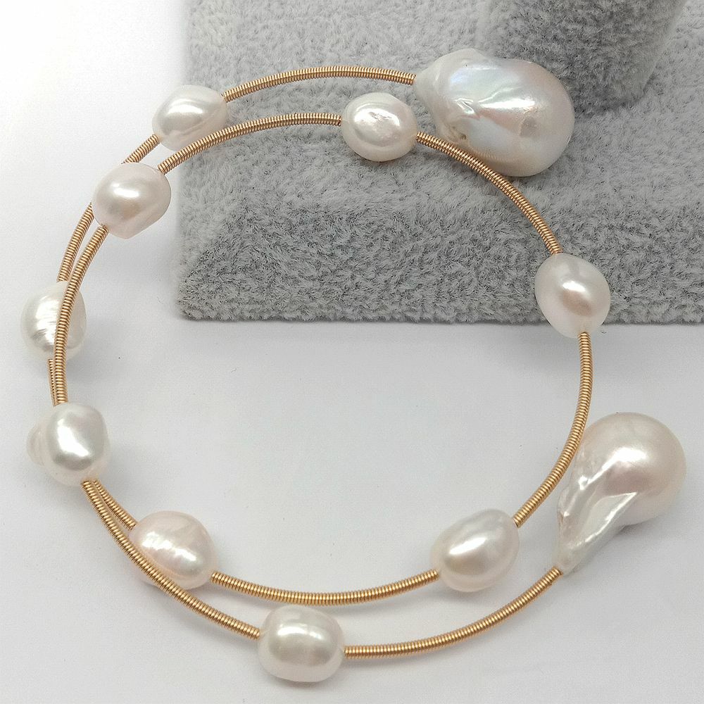 White Baroque Freshwater Pearl Keshi Pearl Adjustable Bracelet