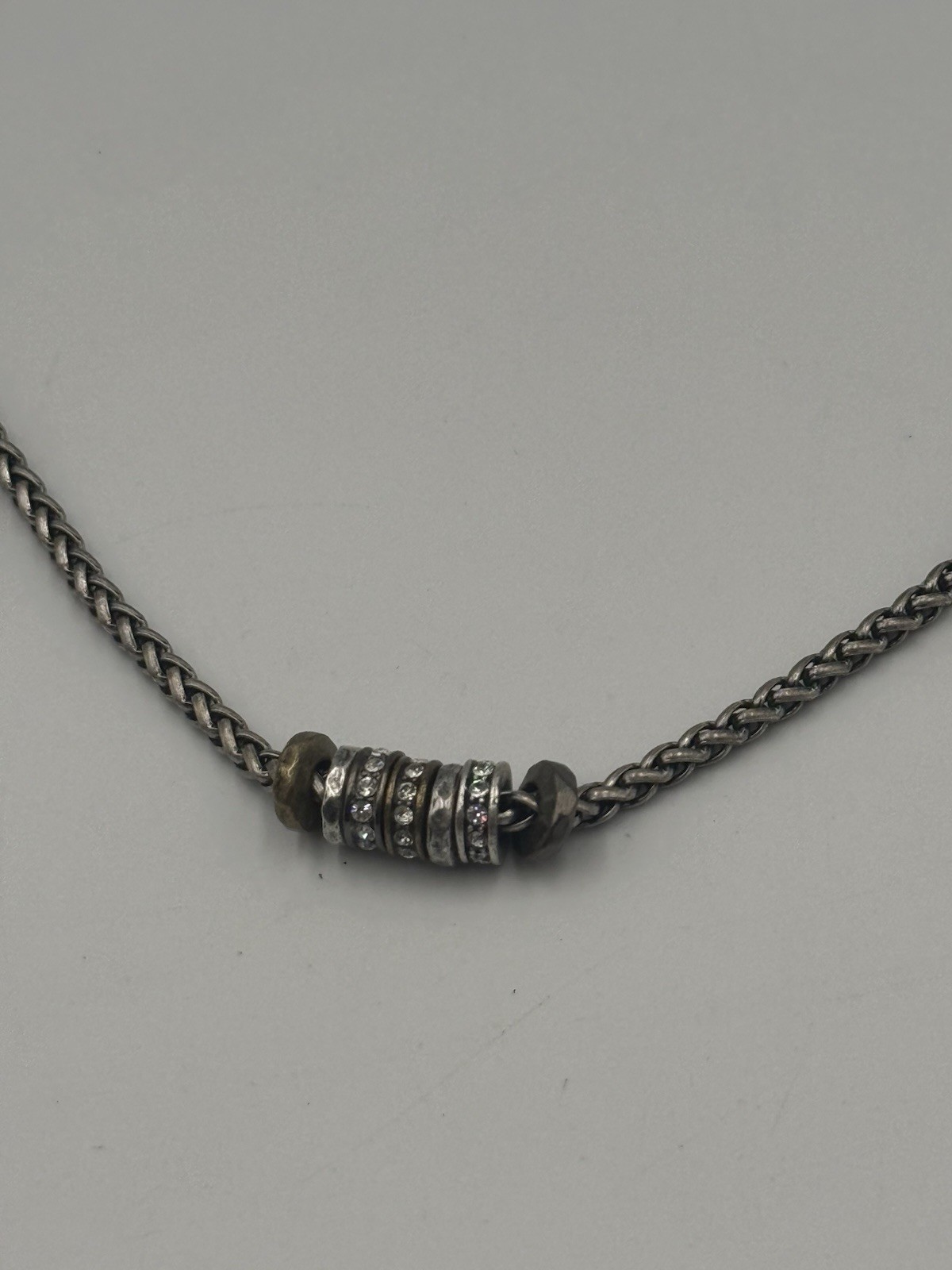 Fossil Silver Tone Crystal Barrel Bead Chain Necklace Key Lock Charm Adjustable