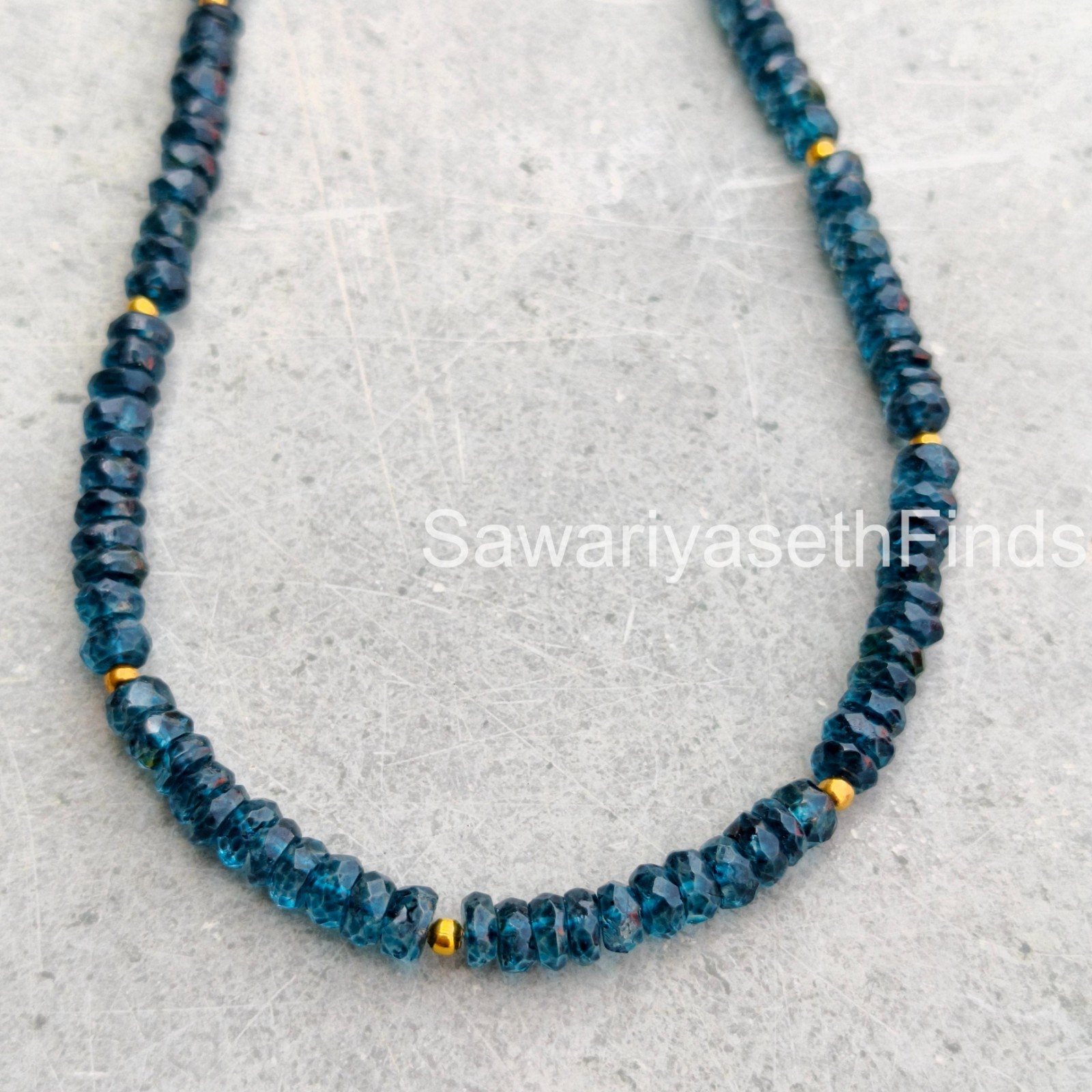 Blue Topaz Rondelle Necklace, Sterling Silver Clasp, Dainty Gemstone Jewelry,