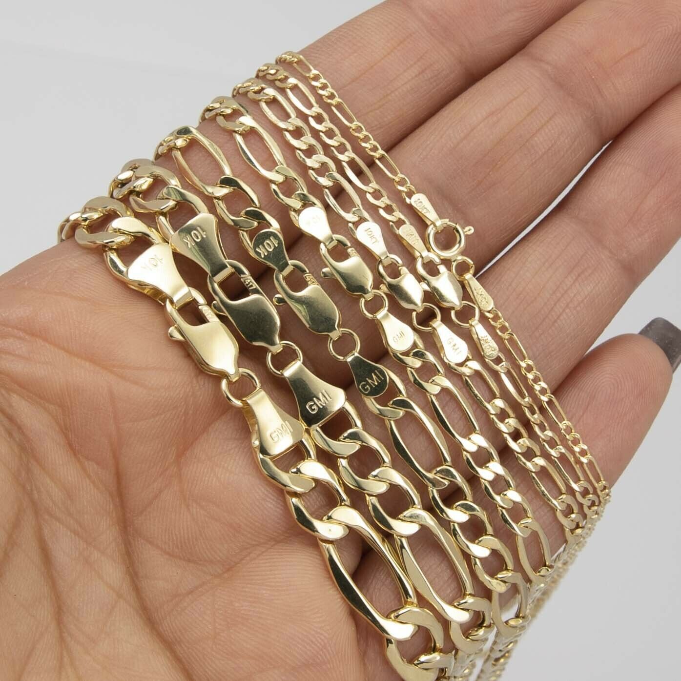 Figaro Link Chain Necklace Real 10K Hollow Yellow Gold All Sizes