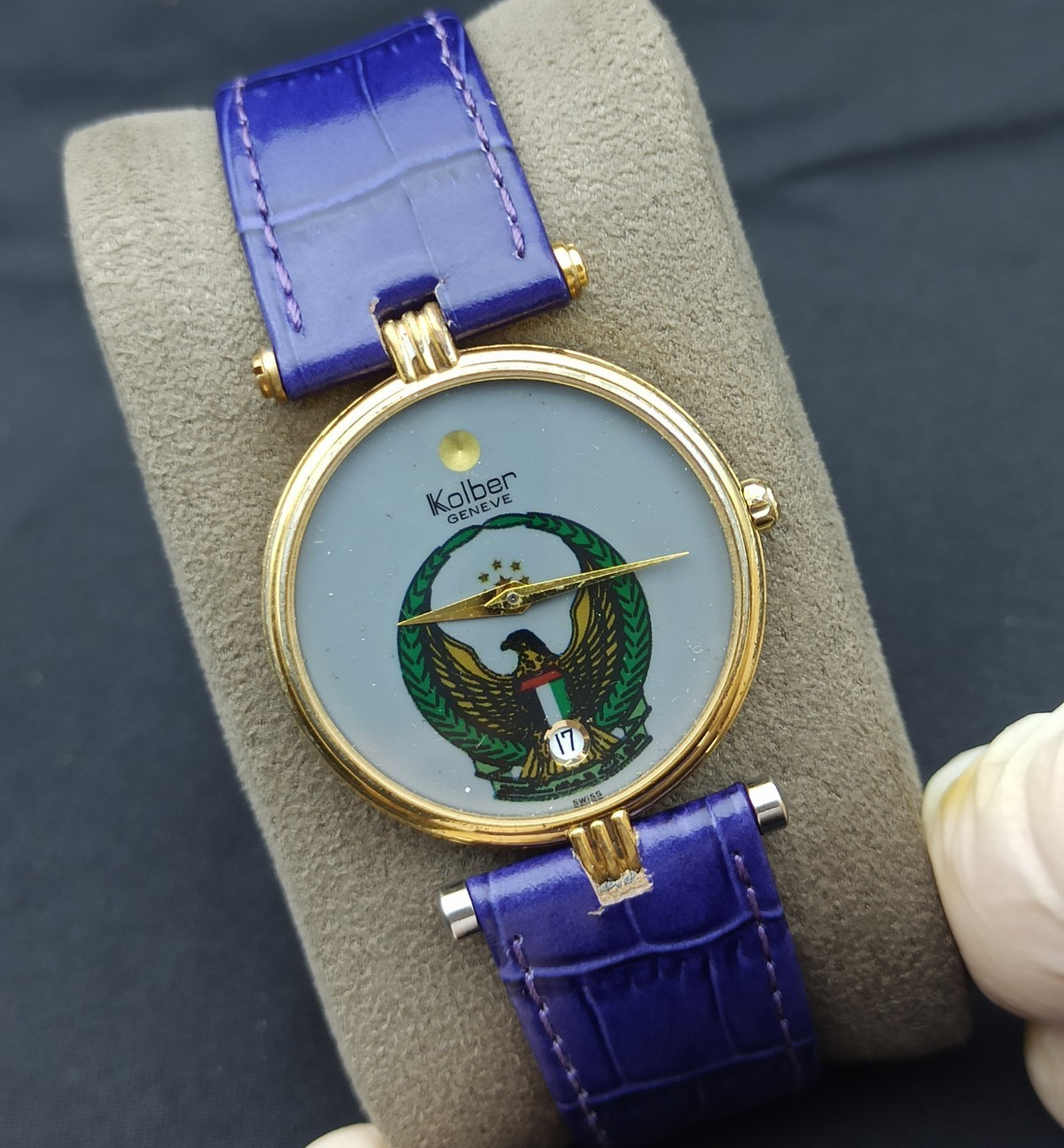 Rare Kolber Geneve United Arab Emirates Coat of Arms Gold Tone Quartz Watch