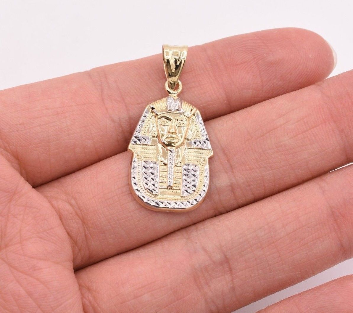 1 3/8″ Pharaoh Egyptian King Diamond Cut Pendant Real 10K Yellow White Gold