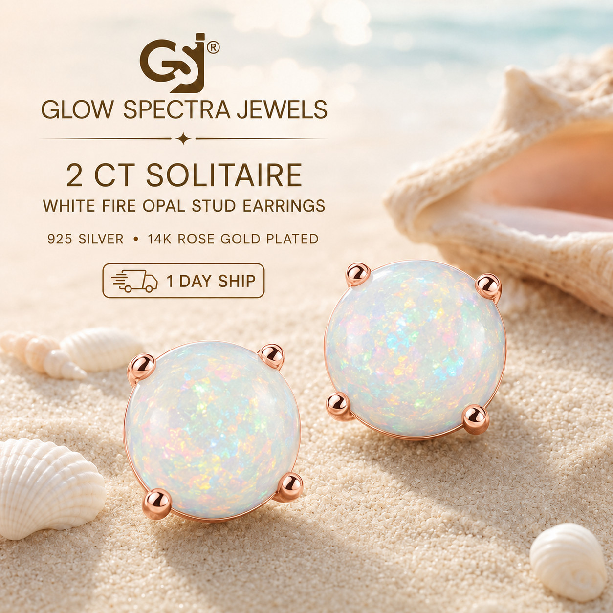 2CT Solitaire Lab Created Fir Opal Stud Erring Screw Back 14k Rose Gold Plated
