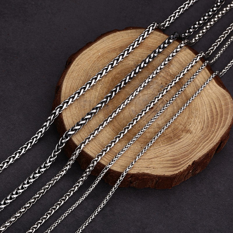 S925 Sterling Silver WHEAT SPIGA CHAIN Necklace Vintage Oxidized 2-4mm 20-26in