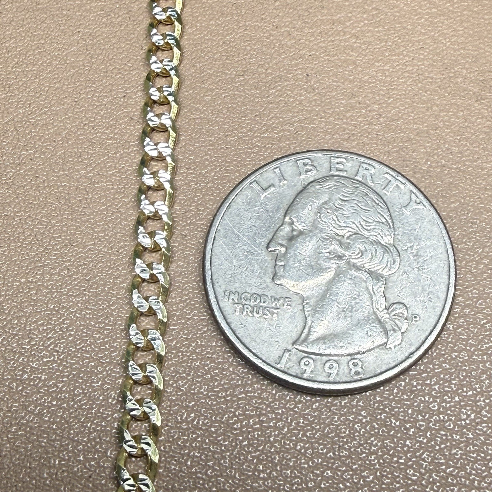 Curb Diamond Cut Chain Gold Plated Solid 925 Silver Two Tone ITALY 22” 3.6mm