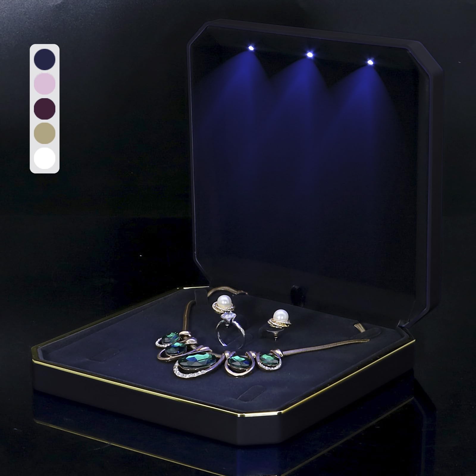 Large Necklace Box with LED Light – Jewelry Gift for Wedding, Birthday