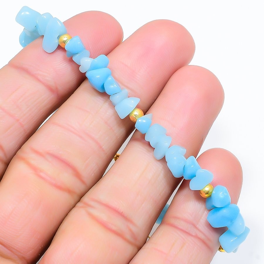 Aqua Chalcedony Gemstone Handmade 925 Sterling Silver Bracelet 7-8″ j664