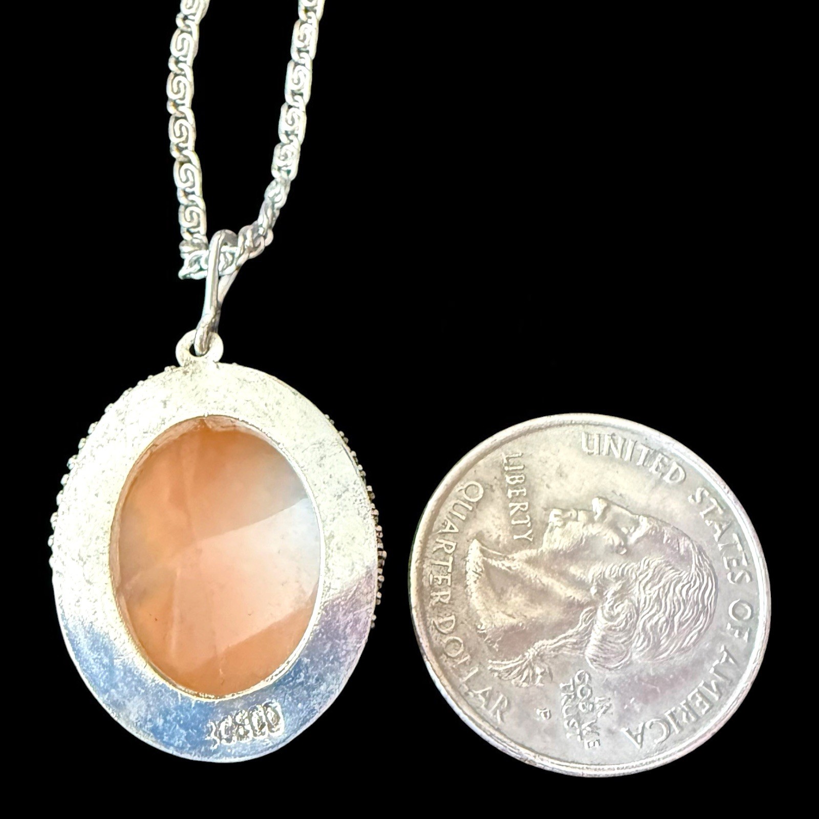 Cameo Pendant Shell Cameo 800 Silver Italian Carved Necklace Mid Century Vintage
