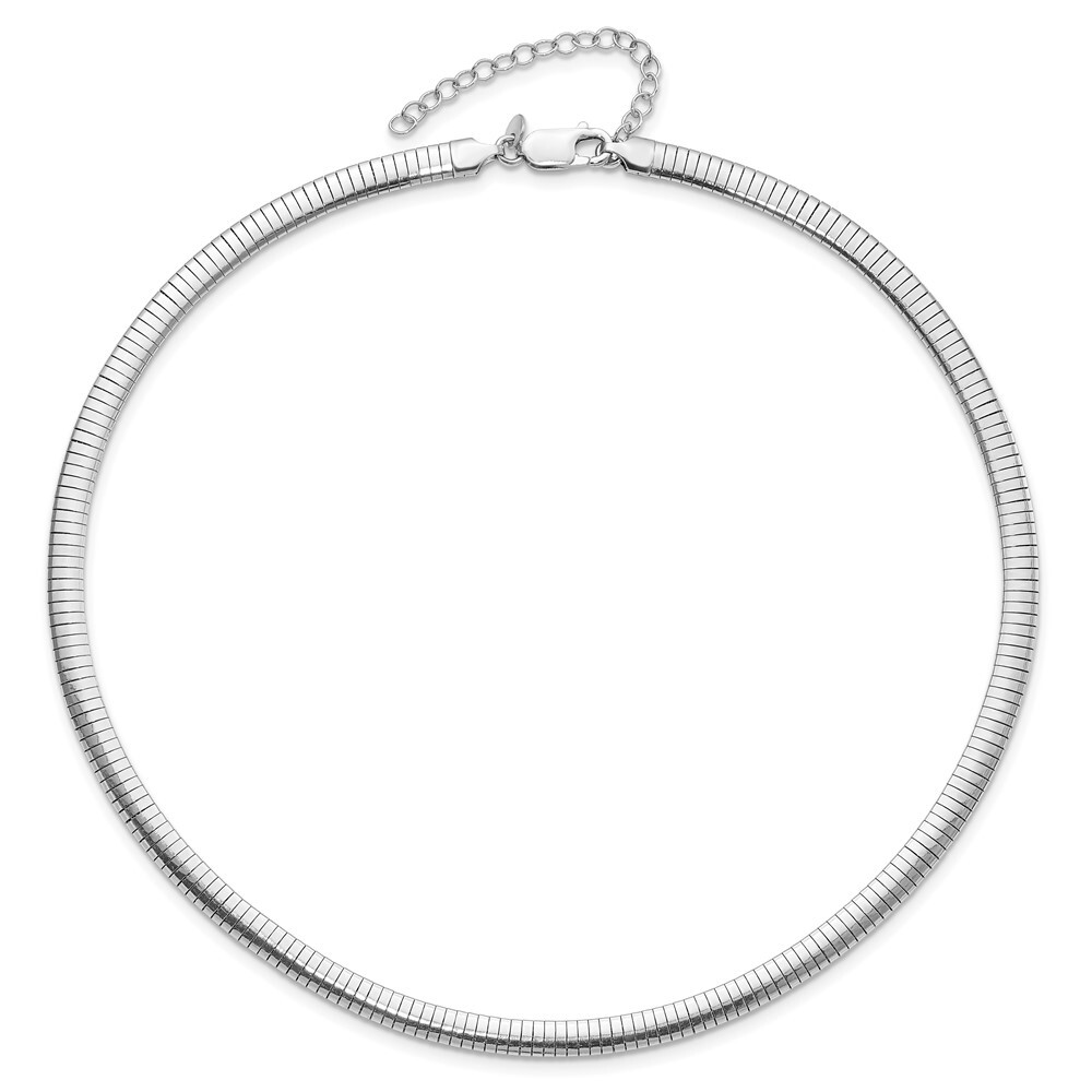 16″ Sterling Silver Rhodium-plated 5.2mm w/2in. Ext Cubetto Omega Chain Necklace