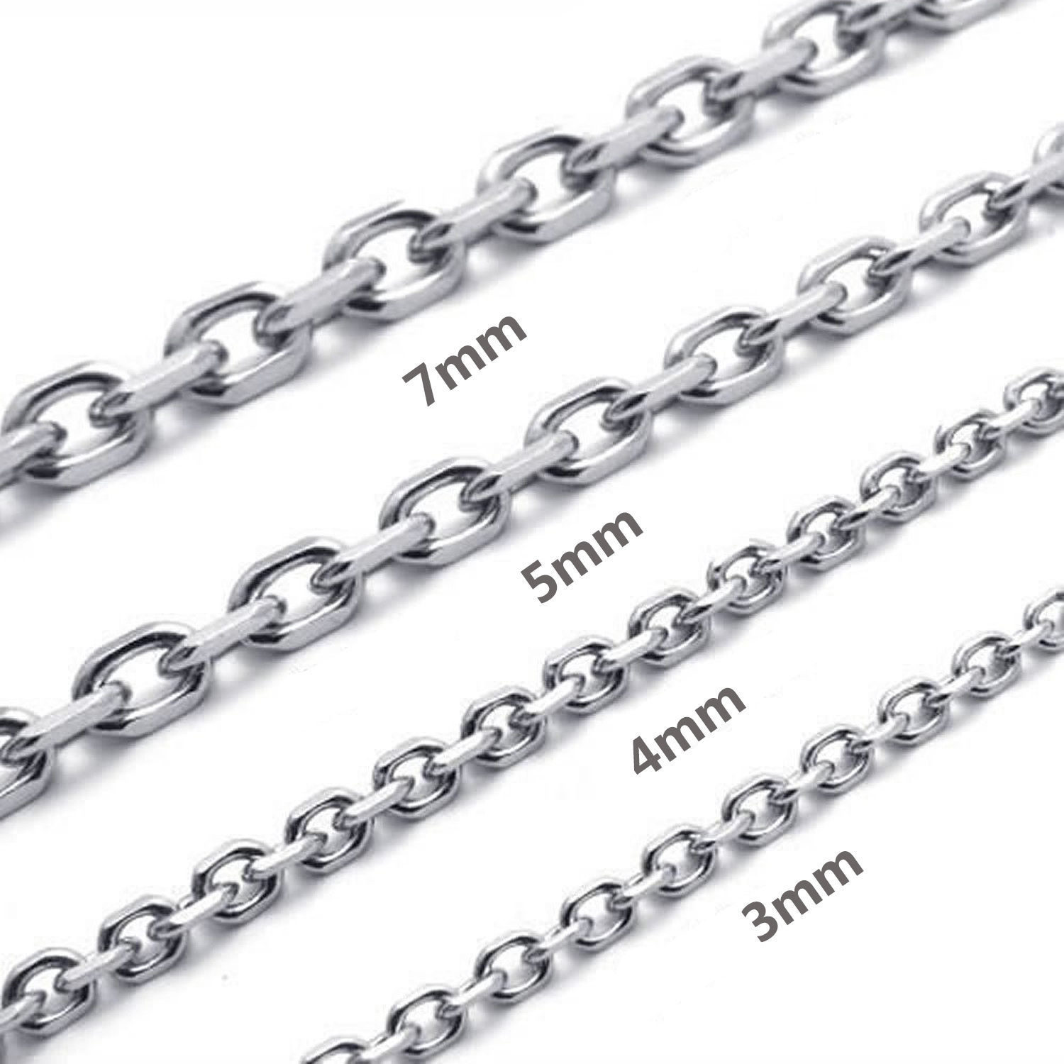 Women’s Men’s 316L Stainless Steel Necklace O Chain 3mm-7mm Silver Tone 18″-30″