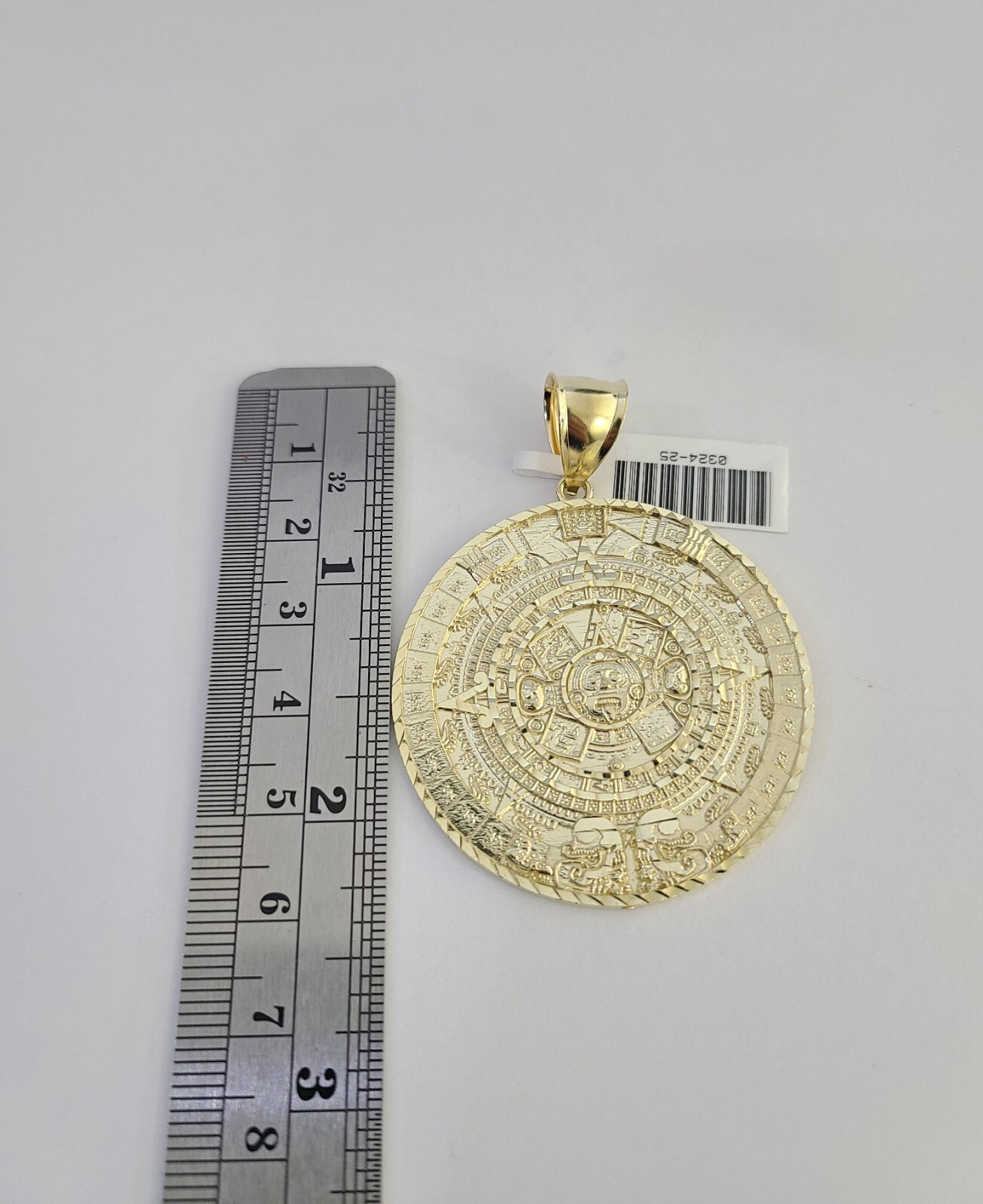 SOLID Real 10kt Charm Pendant Aztec Mayan Calendar Round Yellow Gold