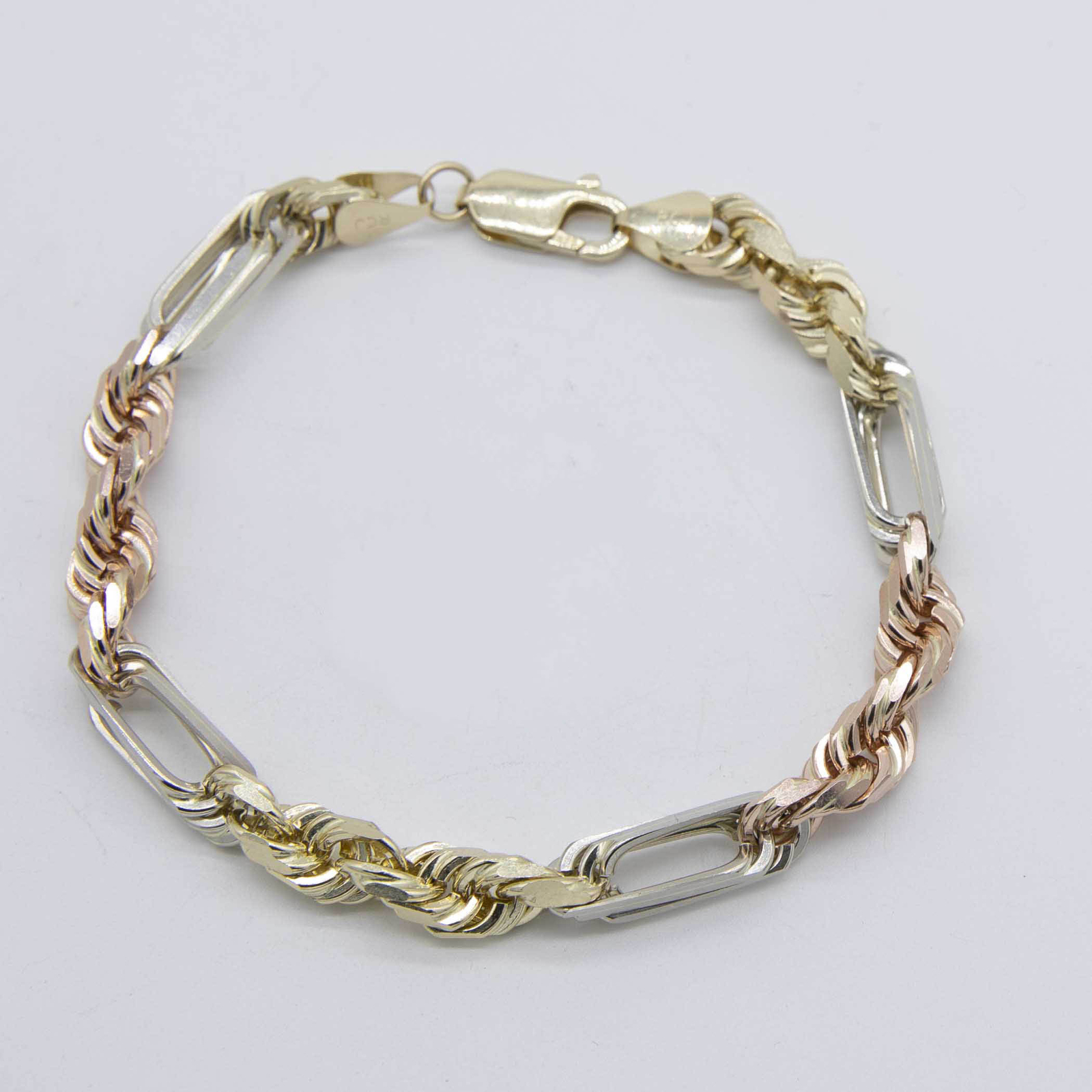 Milano Figaro Rope Chain Bracelet Real 14K Tricolor Gold All Sizes