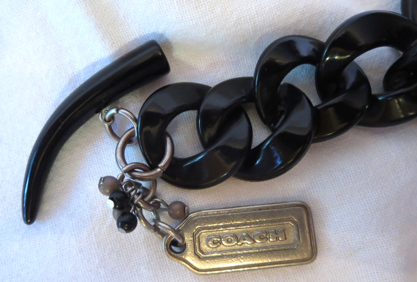 COACH Chunky Black Chain Link Bracelet – Lightweight Acrylic or Resin- 7.5″ long