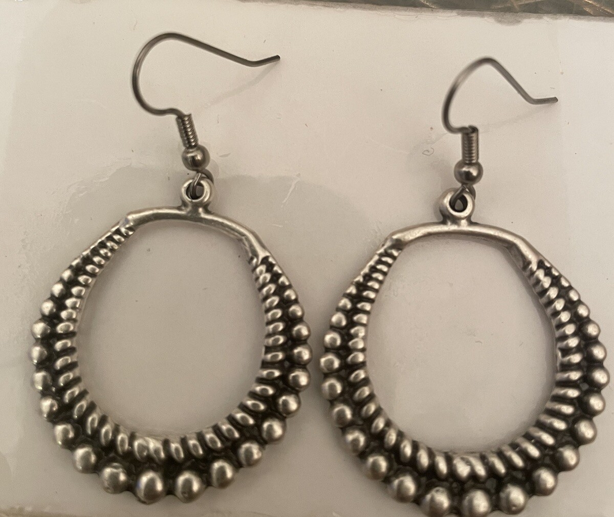 Retro Bohemian Antique Silver Bead Filigree Hoop French Wire Dangling Earrings